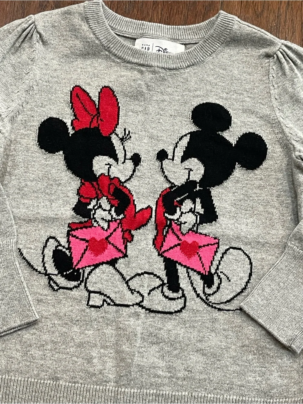 GAP Gray Knit Sweater with Pink Minnie & Mickey Graphic 100% Cotton